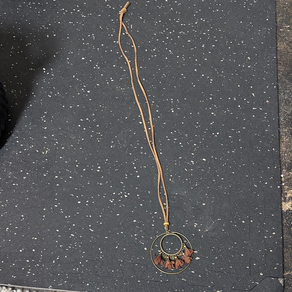 Bohemian Pendant Necklace with Tan Cord